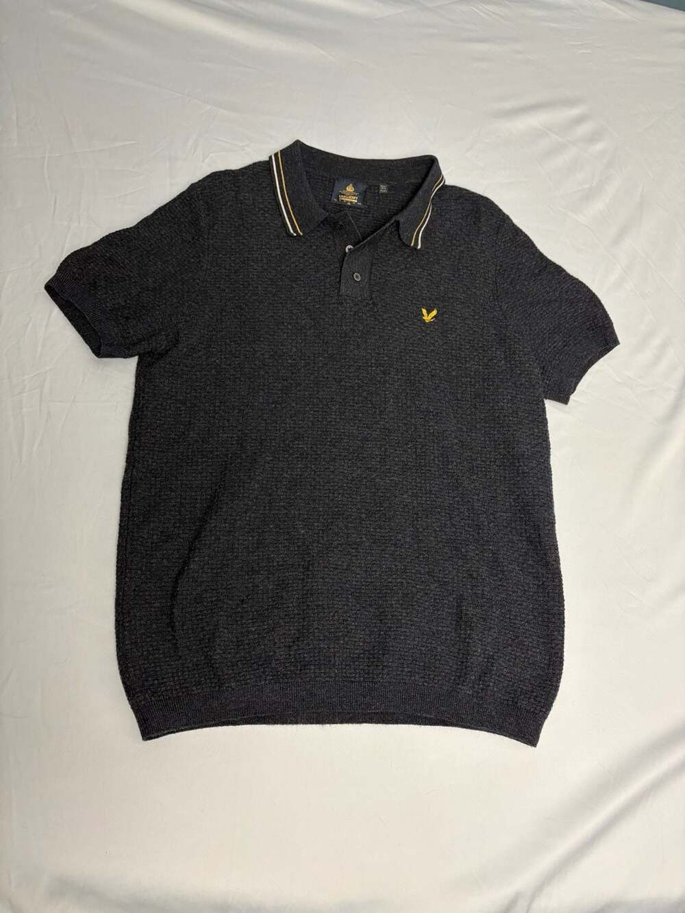 Lyle & Scott Archive Knit Polo Shirt Charcoal Black. Lambswool